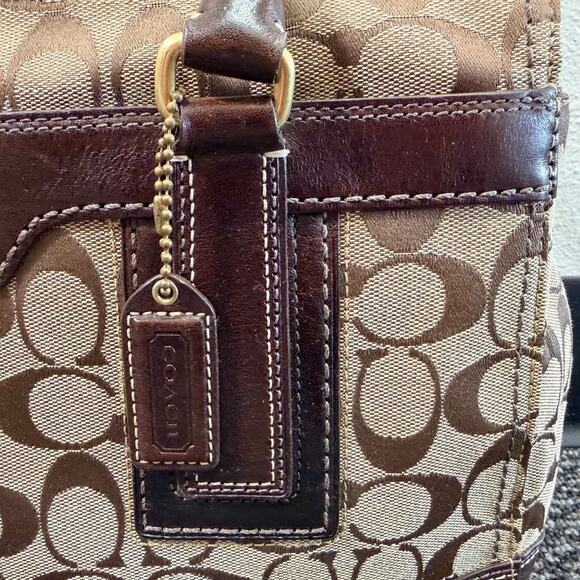 Coach Hampton Turnlock Shoulder Handbag w/Signature Brown Leather Canvas 15”x11” - Picture 10 of 16